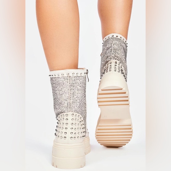 Azalea Wang Bone Vegan Leather Rhinestone Studded Boots - Picture 2 of 6